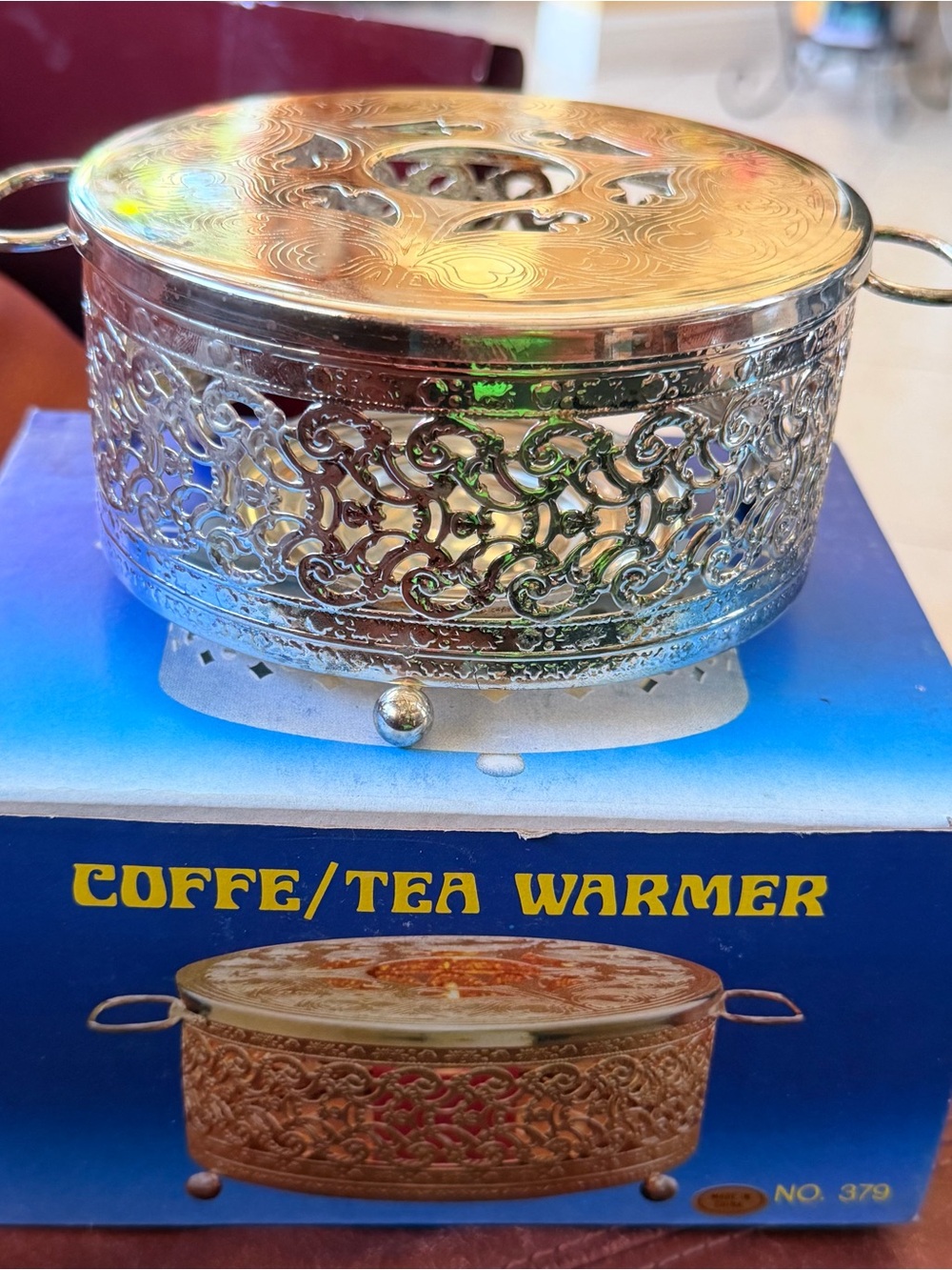 Silver Coffee/Tea Warmer - Decorative Metal Beverage Warmer
